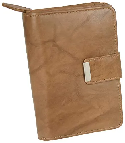 Money Maker Damen Leder Geldbörse handlicher Geldbeutel aufklappbar mit vielen Fächern (Tan)