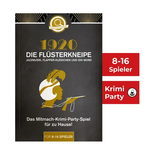 Mitmach-Krimi Spiel Krimi-Party 1920 - Die Flüsterkneipe für 8-16 Spieler - Erlebe spannende Krimiabende mit diesem Partyspiel für 8-16 Spieler. Ideal für Gruppen ab 16 Jahren. Perfekt für unvergessliche Spieleabende!