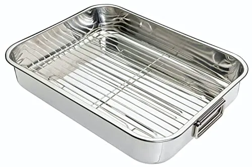 KitchenCraft Bratblech mit Gestell, Edelstahl-Bratblech, groß, 43 x 31 cm, Silber