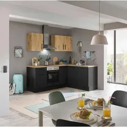 Küchenblock mit E-Geräten CORNWALL (Ecke) III - braun - Küchenzeile mit integrierten E-Geräten, platzsparend und ideal für moderne Küchen in L-Form.