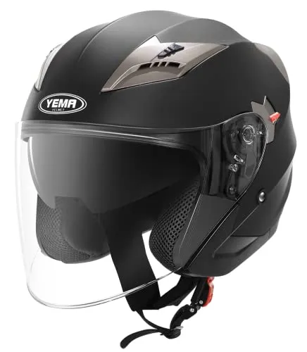 YEMA Motorradhelm Mopedhelm Jethelm, ECE 22.06 geprüft mit Doppelvisier und integrierter Sonnenblende (Noir Mat, S (54-55 cm))