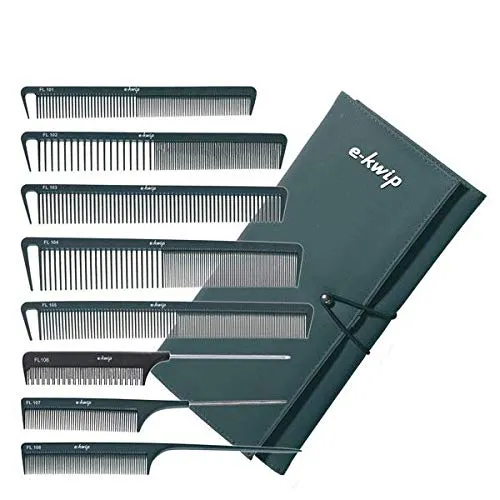 e-kwip Flexi Line Kammset - 8-teiliges Kammset im praktischen Etui, ideal für Friseure und Haarstyling-Enthusiasten.