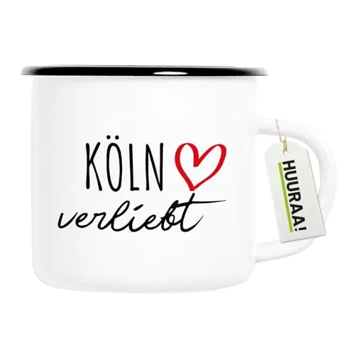 Huuraa Emaille Tasse Köln verliebt Geschenk