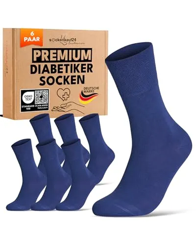 sockenkauf24 Diabetikersocken ohne Gummibund & ohne Naht 97% Baumwolle (6 Paar) Diabetiker Socken mit Komfortbund für Damen & Herren 70108T (Blau 43-46) WP
