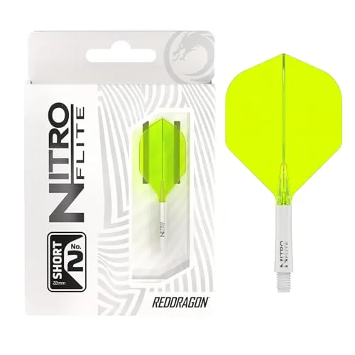 RED DRAGON Darts – Nitro Flite Integriert Flüge & Schäfte System – No.2 Form und Design – Weiß und Gelb Farbe, Kurz Länge