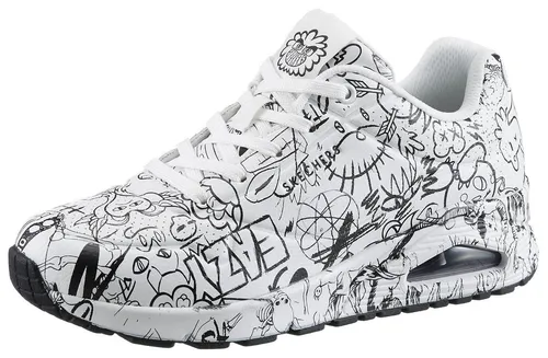 SKECHERS UNO-PROCESS SKETCH Damen Sneaker - Sportliche Sneaker aus Lederimitat mit coolem Sketchprint und Skechers Air-Cooled Memory Foam für optimalen Tragekomfort. Ideal für Freizeit und Alltag.