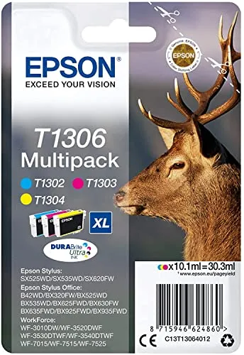 Epson T130640 Stylus SX525WD/SX620FW XL 3PACK Tintenpatrone - Tintenpatronen für Tintenstrahldrucker, XL-Format für höhere Seitenleistung und brillante Druckqualität.