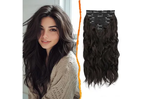LuxusKollektion Kunsthaar-Extension Clip-in Haar Extensions Braun 40cm Natürliche Wellige