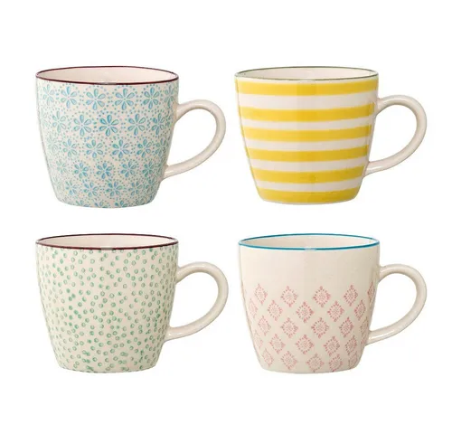Bloomingville Patrizia Tasse 220 ml 4er Set - Thermobehälter – Farbenfrohes Tassen-Set aus robustem Steingut, spülmaschinenfest und mikrowellengeeignet, ideal für Kaffee, Tee oder kleine Desserts.