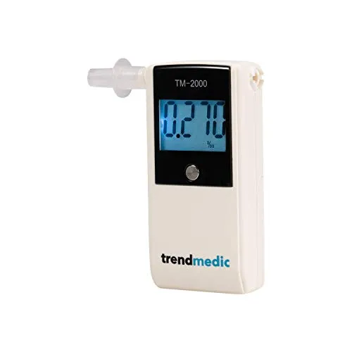 Trendmedic Alkoholtester TM-2000 - Polizeigenau mit elektrochemischem Sensor - Alkoholtester mit präzisem elektrochemischem Sensor, der Messergebnisse in Promille anzeigt. Platz 2 im AutoBild Test 2022/23 – ideal für sichere Fahrten!