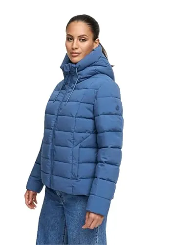 MARIKOO Damen Winterjacke (XS-XXL) - gesteppt, mit Kapuze, hochschließender Kragen - N098 - DustyBlue Größe M - Gr.M