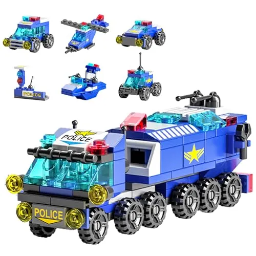 Vilbocr Einsatzfahrzeuge Bausteine Set, Polizeiauto | Feuerwehrauto, Krankenwagen, Tank, Rettungshubschrauber & Baufahrzeuge, STEM-Spielzeug, Für Kinder ab 6 Jahren