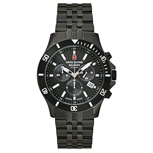 Swiss Alpine Military Herren Uhr Chronograph 7022.9177SAM - Armbanduhren für Herren mit Datumsanzeige und Stoppfunktion, robustes Edelstahlarmband und leuchtende Zeiger für optimale Ablesbarkeit