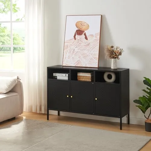 [en.casa] Kommode Janakkala - Stilvolles Sideboard mit 3 Schranktüren - Kommoden & Sideboards - Praktisches Design mit stabiler Konstruktion und pflegeleichter, kratzfester Oberfläche für ein stets ansprechendes Aussehen.