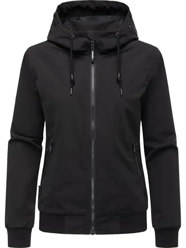Ragwear Damen leichte Übergangsjacke wasserdichte und atmungsaktive Herbstjacke kurz mit Kapuze Oggie YOUMODO Black Gr. XXL