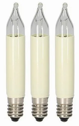 Kleinschaftkerzenlampe 23V 3 W E10 68mm, elfenbei, 3er Set
