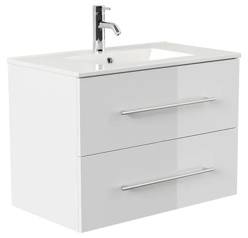 Lomadox Waschtisch HARLINGEN-02, 80cm breit, Keramikwaschbecken, weiß Hochglanz