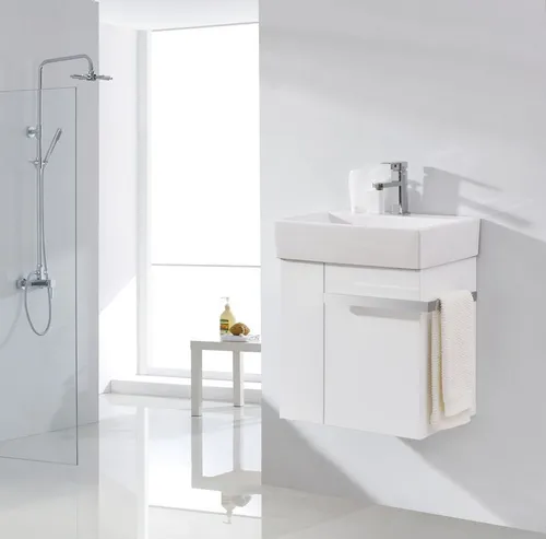 Bernstein Badmöbel-Set Compact 500 Weiß matt, Gäste-WC Möbelset 50cm Handwaschbecken Unterschrank Handtuchhalter