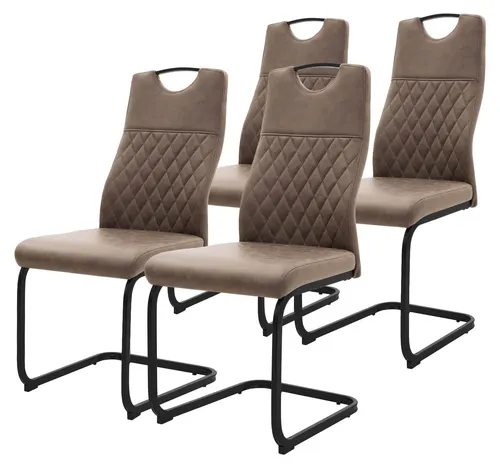 ML-Design Esszimmerstühle 4er Set Freischwinger Schwingstuhl aus Kunstleder, Küchenstühle mit hoher Rückenlehne, Polsterstuhl mit Stahlgestell, Braun