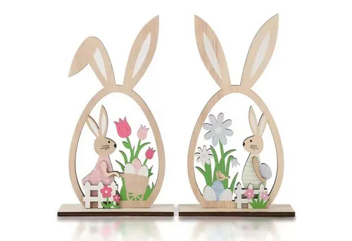 Deggelbam Osterhase Osterhasen Holzdeko im Ei-Design – Liebevolle Osterdekoration (2 Stück süße osterdekorations Aufsteller), Osterdeko, Frühlingsdeko, Osterhase Dekoration für Ostern