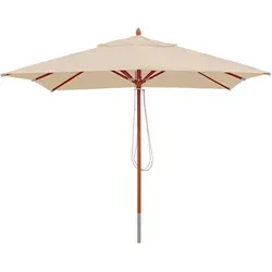 Mendler Gastronomie Holz-Sonnenschirm HWC-C57, 3x3m eckig mit Seilzug - Sonnenschirm für Garten und Terrasse, schützt vor UV-Strahlen und bietet mit robustem Holzmast und wasserabweisendem Stoff stabilen Schatten an sonnigen Tagen.