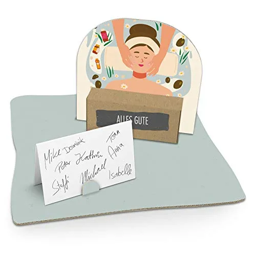 itenga Geldgeschenk I Motiv Kosmetikbehandlung/Massage I Geburtstag I Mitbringsel I Gutschein I Geschenkverpackung mit Bodenplatte, Geschenkkarte und Stickerbogen - zum Basteln und Dekorieren