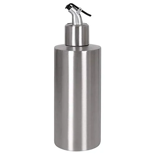 MGE - Ölflasche, Glasflasche, Olivenöl, Spender, Kochen, Öl, Essig, Messspender mit Ausguss, für Küche und BBQ - Essigflasche aus Glas mit Spender, Öl Flaschen mit Ausgießer - Silber - 350 mL