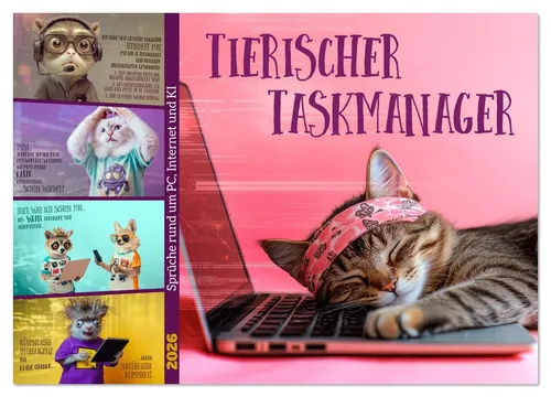 CALVENDO Wandkalender Tierischer Taskmanager (Wandkalender 2026 DIN A2 quer), CALVENDO Monat