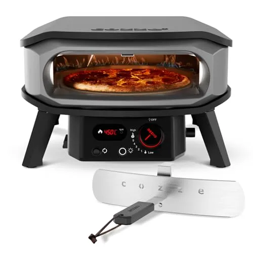COZZE Mini Pizzaofen Gas mit Drehfunktion 13 Zoll - Haushaltsgroßgeräte - Innovativer Gas Pizzaofen mit Rotationssystem für gleichmäßiges Backen und Restaurantqualität, ideal für kleine Pizzen und perfekt für Garten oder Camping.