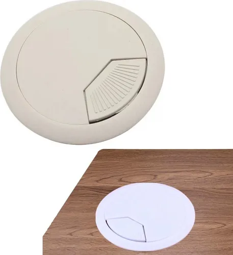2er Set Kabeldurchführung Schreibtisch 60mm - Farbe [weiß] - Kabeldurchlass mit Staubdichtung für diverse Büro Schreibtische & Arbeitsplatten | runde Kabeldose aus ABS Kunststoff | Kabelauslass