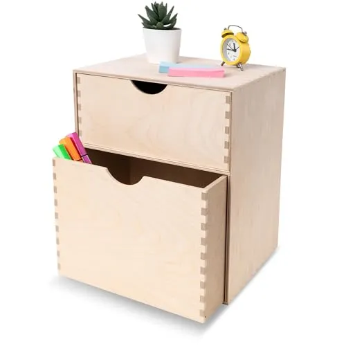 Creative Deco Schubladenbox mit 2 Schubladen | Mini-Kommode aus Birkensperrholz | 25 x 20 x 31 cm - Kompakte Schubladenbox für Ordnung in allen Bereichen. Ideal zur Aufbewahrung von Kleinigkeiten wie Schmuck, Spielzeug oder Büromaterialien. Hergestellt aus zertifiziertem Birkensperrholz für langlebige Qualität.