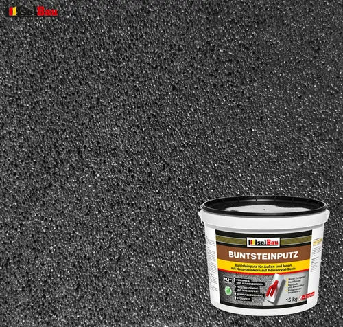 Mosaikputz Buntsteinputz BP 100 (Anthrazit) 15 kg - Mörtel, Putz, Zement & Gips - Hochflexibler, schmutzabweisender Fertigputz, ideal für Innen- und Außenbereiche, frostbeständig und wasserfest.