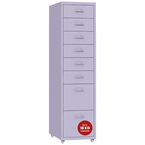 [en.casa] Rollcontainer Kökar – Lila Metall Aktenschrank mit 8 Schubladen - Praktischer Rollcontainer für das Büro: 8 Schubladen bieten vielseitige Aufbewahrung und optimale Organisation. Mit Rollen für einfache Mobilität und stabiler Bauweise für langanhaltende Nutzung.