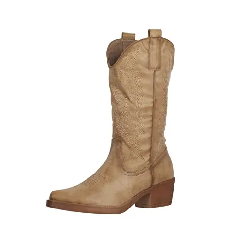 Elara Damen Cowboy Stiefel Chunkyrayan 301-A32P Khaki - Trendige Cowboy-Stiefel im auffälligen Design, ideal für vielseitige Styles. Bequeme Passform mit rutschfester Sohle und pflegeleichtem Obermaterial – perfekt für jeden Anlass!