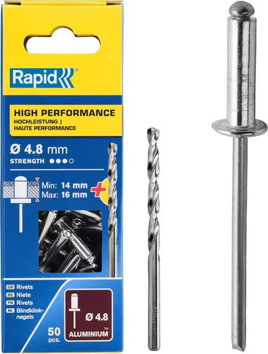 Rapid Blindnieten Aluminium 4,8mm Nieten 14-16mm Klemmbereich 50 Stk Bohrer