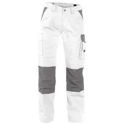 DASSY® Boston Damen Arbeitshose mit Kniepolstertaschen, WEIß/ZEMENTGRAU, Gr. 38 - Arbeits- & Schutzkleidung: Zweifarbige Arbeitshose für Damen mit verstellbaren Kniepolstertaschen und elastischem Bund für optimalen Tragekomfort.