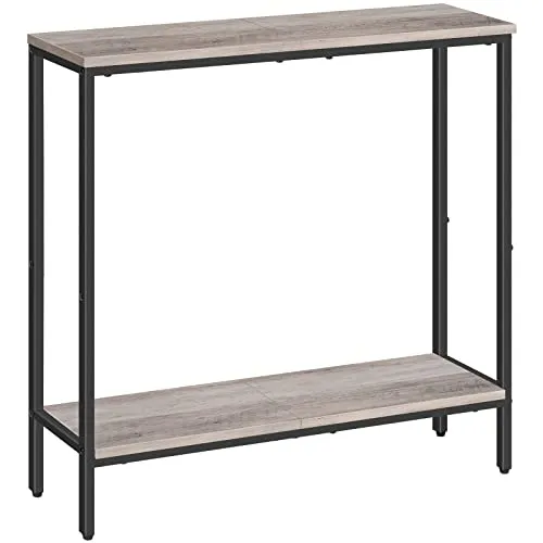 HOOBRO Schmal Konsolentisch mit Ablage, 75 x 22 x 75 cm Beistelltisch, Flurtisch, Kleiner Ausstellungstisch, Sofatisch für kleinen Raum, für Eingang, Flur,Greige-Schwarz EBG22XG01