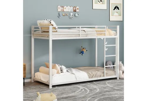 Modfu Etagenbett Weiß, Metall 90x200 cm für Kinder- & Jugendzimmer - Platzsparendes Etagenbett für Kinderzimmer: Optimale Raumnutzung, stabil und sicher mit hohen Sicherheitsleisten. Ideal für kleinere Räume, bietet eine funktionale Schlaflösung für die ganze Familie.