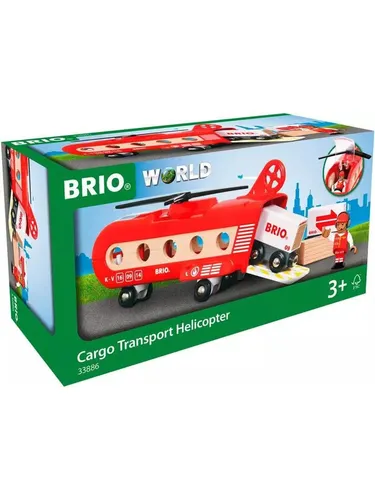 BRIO 33886 Eisenbahn-Transporthubschrauber - Flugzeugspielset für Kinder, mit viel Platz im Frachtraum für zwei Waggons und aus nachhaltigem Holz für umweltbewussten Spielspaß.