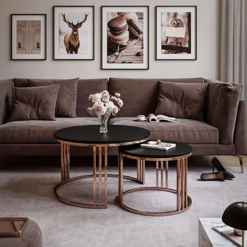 Set Couchtische LORI 2in1 mit kupferfarbener Basis