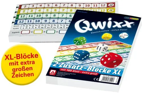 Qwixx XL - Zusatzblöcke 2er Pack - Gesellschaftsspiele, ideal für ununterbrochenen Spielspaß mit zusätzlichen XL-Ersatzblöcken.