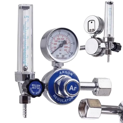 TC TECHNIC Professional Druckminderer, für Argon, Co2, Durchflussmesser, MAG, WIG Schweißen, Eingang: 0-200 Bar, Ausgang: Max. 4 Bar