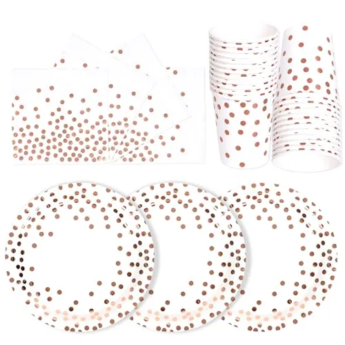 PYAILI Weiß Rosa Gold Party Pappteller Set 24 Guests
