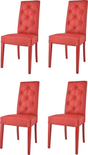 t m c s Tommychairs - 4er Set Moderne Stühle CHANTAL für Küche und Esszimmer, robuste Struktur aus lackiertem Buchenholz Farbe Rot, gepolstert und mit Kunstleder Farbe Rot bezogen