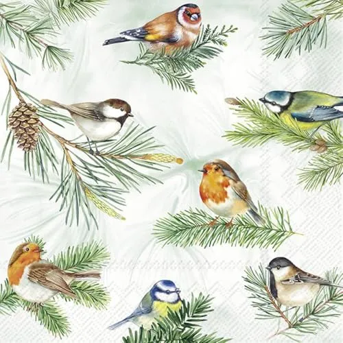 Servietten Tiere Vögel auf zarte Zweige als Tischdeko. Papierservietten mit Motiv. Auch für Decoupage und Serviettentechnik 33x33cm 20