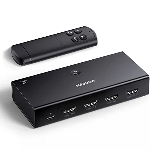 UGREEN HDMI 2.0 Switch 4K@60Hz HDMI Splitter 3 in 1 Out Switch mit Fernbedienung Kompatibel mit PS5/4, Xbox, Apple TV, Blu-Ray, TV, Monitor