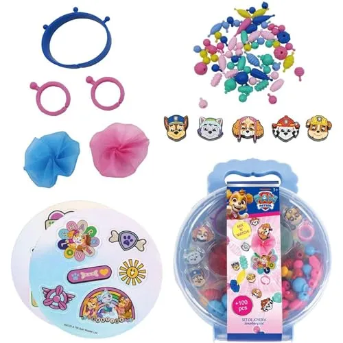 Paw Patrol Schmuckset | Kreativer Schmuck mit über 100 Teilen für Mädchen | Kreieren Sie Halsketten, Ringe und Armbänder mit den Lieblingsfiguren