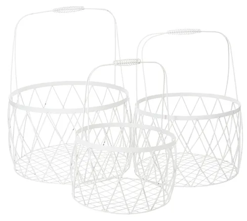 3er-Set Drahtkorb mit Henkel Weiß - Vielseitig Verwendbar als Deko & Aufbewahrung - Deko- & Zinkeimer: Elegante Metallkörbe in 3 Größen (Ø25/30/35cm) für stilvolle Aufbewahrung und kreative Dekoration – perfekt für jedes Zuhause!