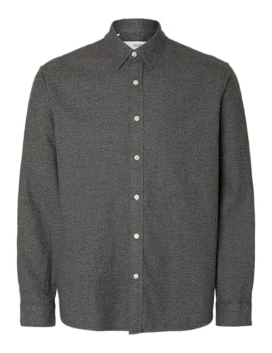 SELECTED HOMME SLHREGNOAH BRUSHED TWIST SHIRT LS NOOS - Modisches Herren-Langarmhemd aus 100% Baumwolle, luftiger Webstoff für optimalen Tragekomfort, ideal für stilvolle Freizeitlooks.