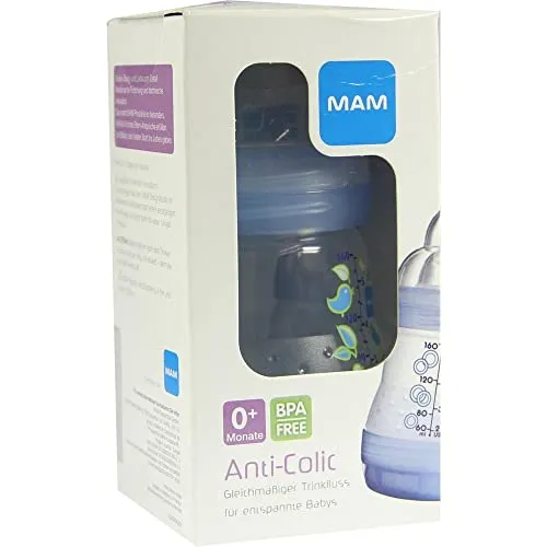MAM Anti-Colic 160 ml - Beruhigende Babyflasche - Sonstige, spezielle Anti-Kolik-Technologie reduziert Luftblasen und sorgt für ein angenehmes Trinkerlebnis für Ihr Baby.